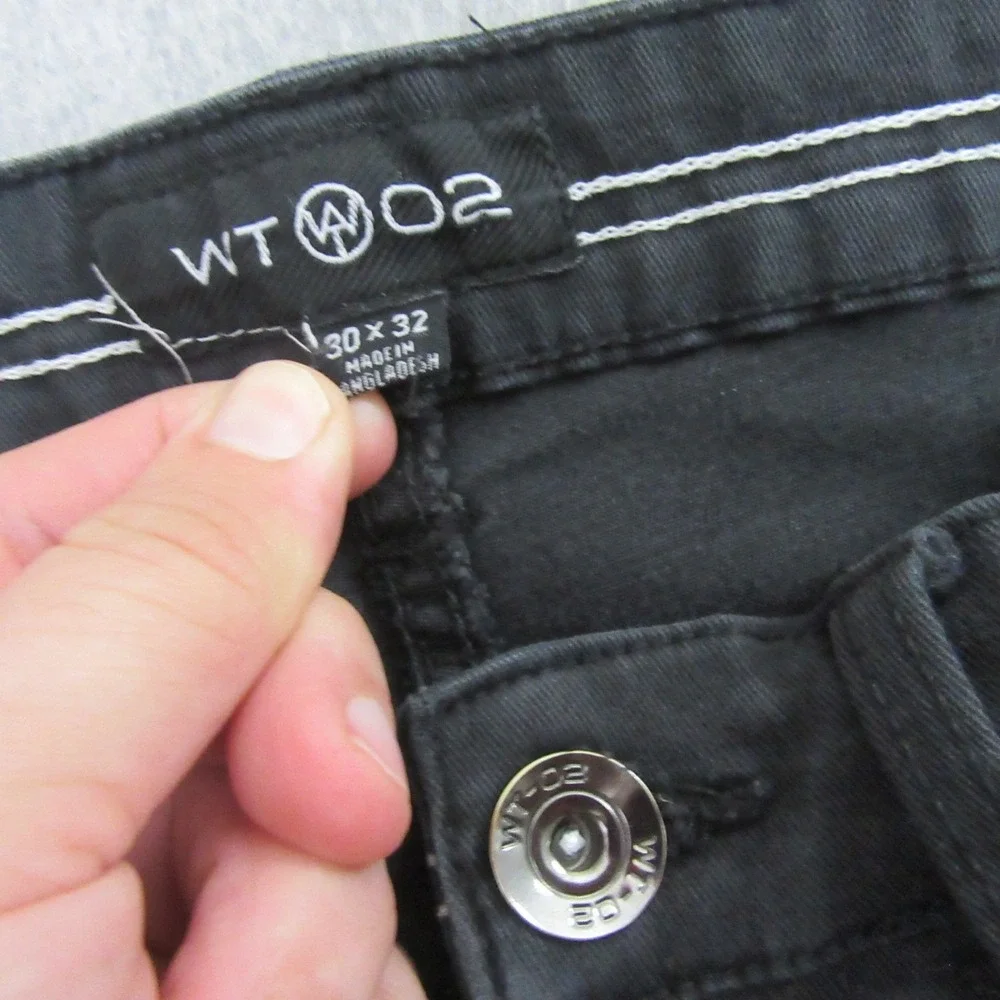 WT02‎ Mens Slim Straight Leg Jeans 30 x 32 Black Stretch Pocket